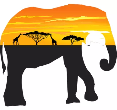 Elephant Sunset Silhouette nature wall sticker - TenStickers