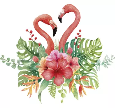Flamingos with tropical plant wall sticker - TenStickers