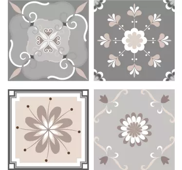 Beige floral ornaments bathroom tile sticker - TenStickers