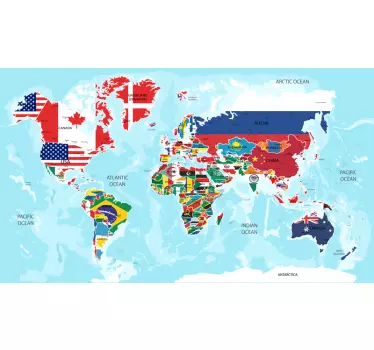 Flags of the world map wall sticker - TenStickers