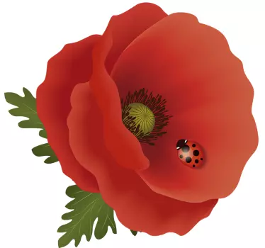 Vibrant poppy with ladybug flower wall sticker - TenStickers