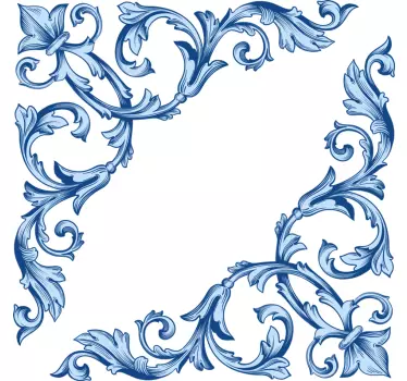 Blue floral corners mirror sticker - TenStickers