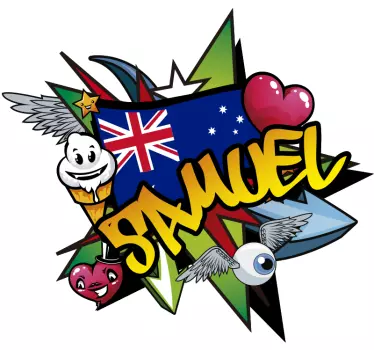 Graffiti name Australian flag wall art sticker - TenStickers