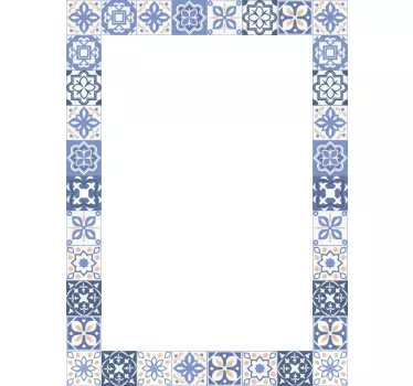 Blue tile frame design mirror sticker - TenStickers