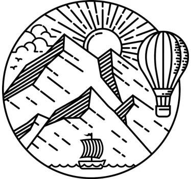 Sun and mountains nordic style nature wall sticker - TenStickers