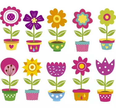 Colorful flower pots window sticker - TenStickers