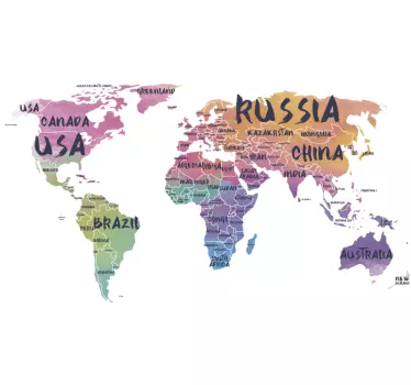 Countries lettering office  world map wall sticker - TenStickers