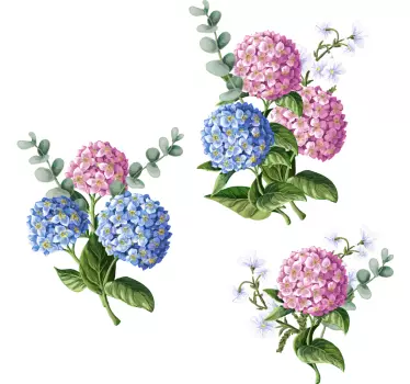 Blue and pink arrangement flower wall sticker - TenStickers