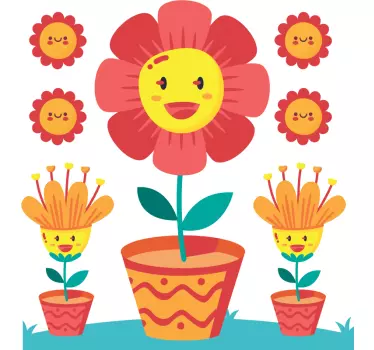 Smiles-in-red-flowers flower wall decal - TenStickers
