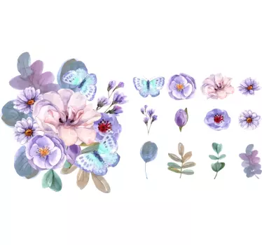 Set of watercolor living room flower wall sticker - TenStickers