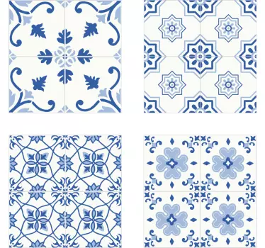 Vintage blue flower tile sticker - TenStickers