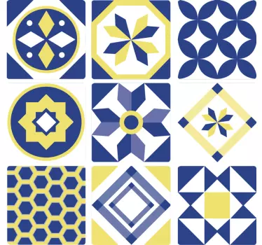 Yellow and blue geometric kitchen tile sticker - TenStickers
