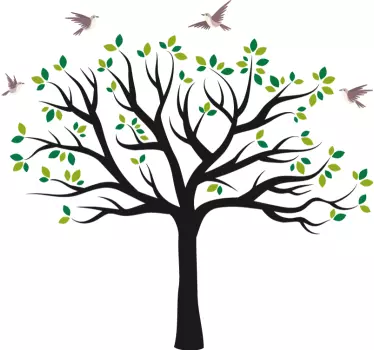 Birds flying over a green tree wall sticker - TenStickers