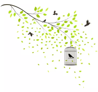 Birds flying over green tree wall sticker - TenStickers