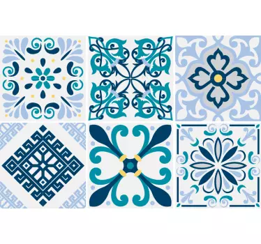 Blue tone original flower kitchen tile sticker - TenStickers