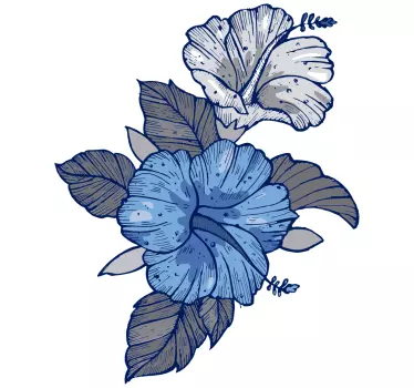 Big blue and white flowers wall decal - TenStickers