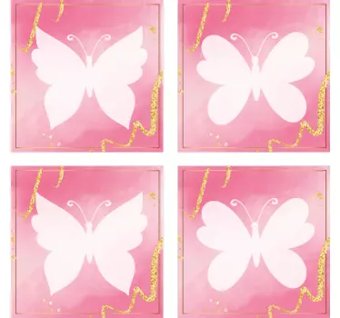 Set of pink tile butterfly wall sticker - TenStickers