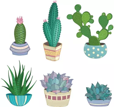 Plant sticker cactus potted arrangement - TenStickers