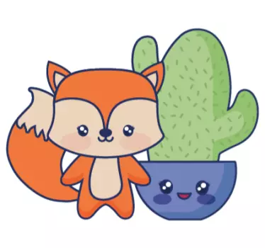 Anime cactus and fox cartoon wall dcal - TenStickers