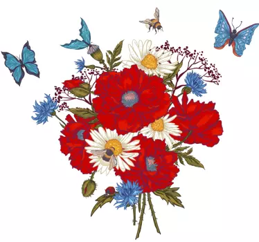 Poppies with butterflies flower wall decor - TenStickers