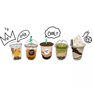 Collection bubble tea coffee icons wall text sticker - TenStickers