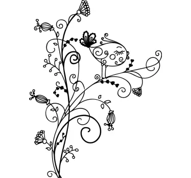 Floral Bird Curl Wall Sticker - TenStickers