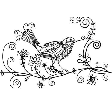 Floral Nightingdale  with leaves plant wall sticker - TenStickers