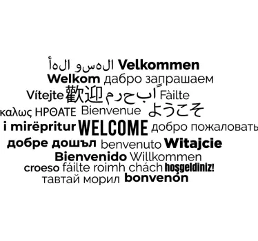 Welcome in all languages text wall decal - TenStickers