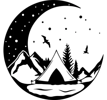 Nature wall sticker mountain moon scene - TenStickers