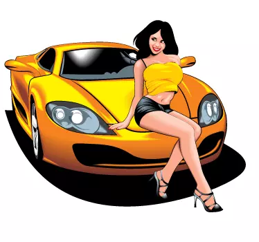 Pin up Girl on Sports Car Sticker - TenStickers