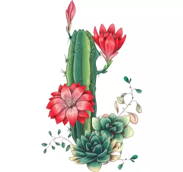 Cactus with big red flowers flower wall decor - TenStickers
