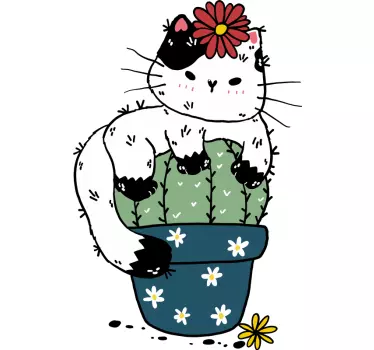 Cactuses and a cat flower wall decal - TenStickers