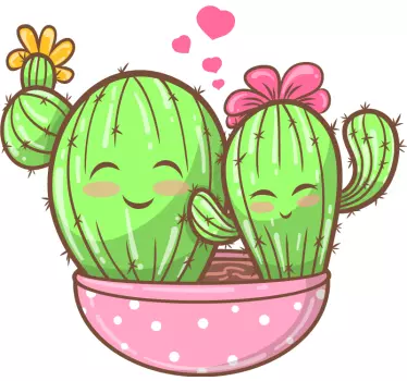 Cheerful cactus couple plant wall sticker - TenStickers