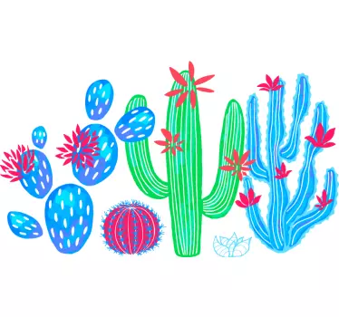 Colorful cactus arrangement plant sticker - TenStickers