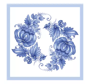 White and blue floral bathroom tile sticker - TenStickers