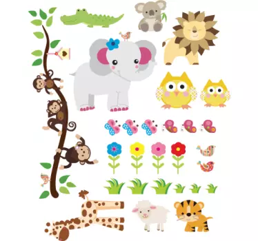 Jungle monkeys swinging on tree animal wall sticker - TenStickers