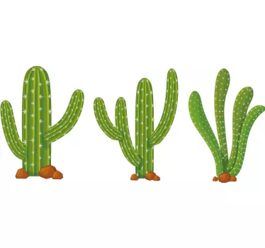 Three green cactus plants wall sticker for bedroom - TenStickers