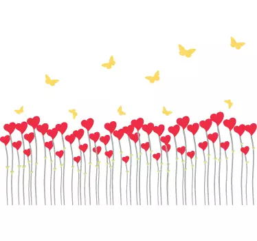 Field of hearts and butterfly wall sticker - TenStickers