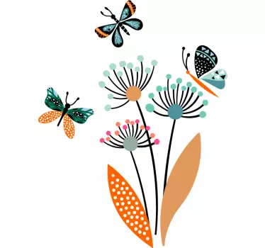 Nature wall sticker colorful floral butterflies - TenStickers