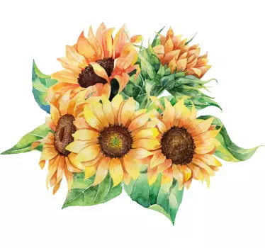 Flower wall sticker blooming sunflower bouquet - TenStickers