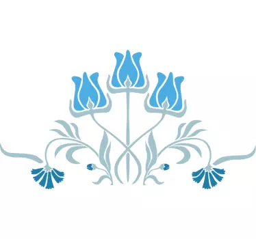 Blue floral motif flower wall sticker - TenStickers
