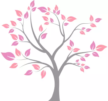 Gray tree with pink leafs living room wall sticker - TenStickers