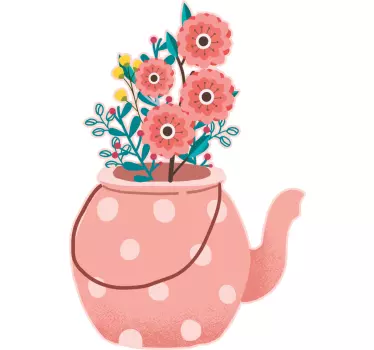 Wall sticker pink teapot with blooms - TenStickers