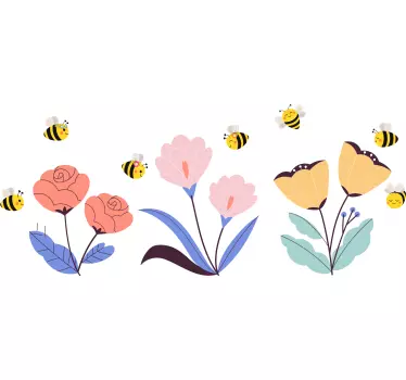 Blooming floral bees wall sticker - TenStickers
