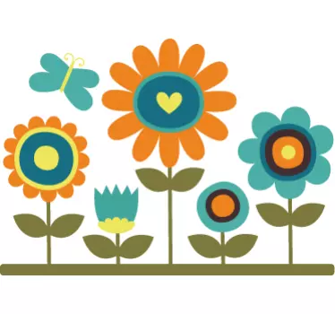Daisies & Butterfly Flower Wall Sticker - TenStickers
