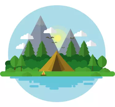 Mountain island with tent nature stickers - TenStickers