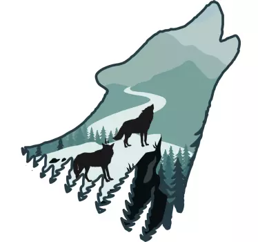 Nature wall sticker mountain wolf landscape - TenStickers