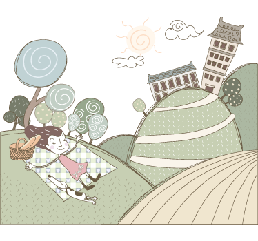 Nature wall sticker cheerful girl picnic - TenStickers