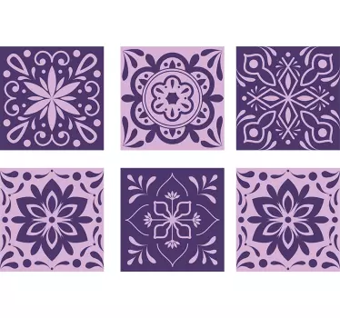 Purple floral bathroom tile sticker - TenStickers