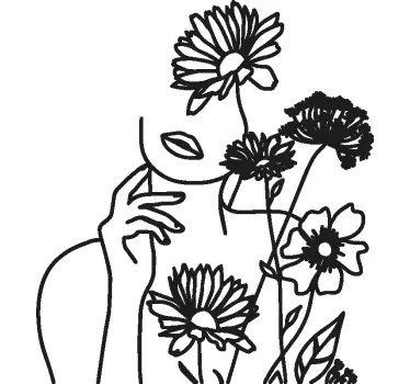 Nature wall sticker linear floral face design - TenStickers